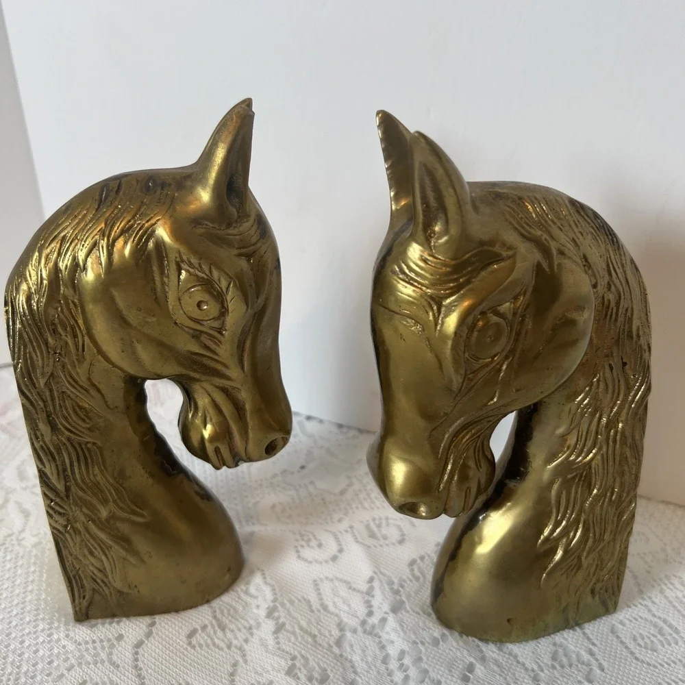 Vintage Mid Centry Modern  Brass 2 Large Horse Head Bookends‎ Pair